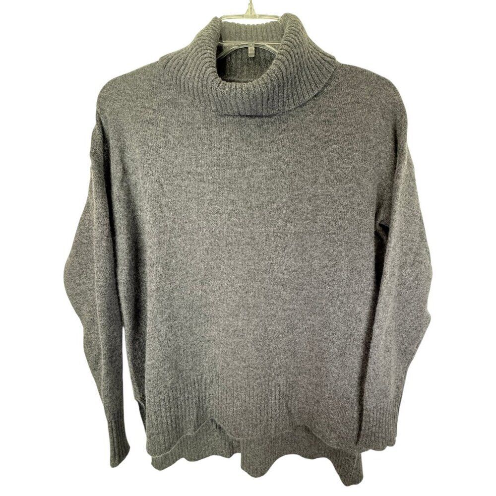 Magaschoni Cashmere Soft Gray Turtleneck Sweater Ribbed Hi Low Hem Womens Size S